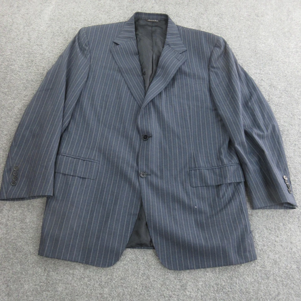 Canali Suit Mens 58R Navy Pinstripe 100% Wool Made In Italy 2 Button Pants - Image 2 of 4
