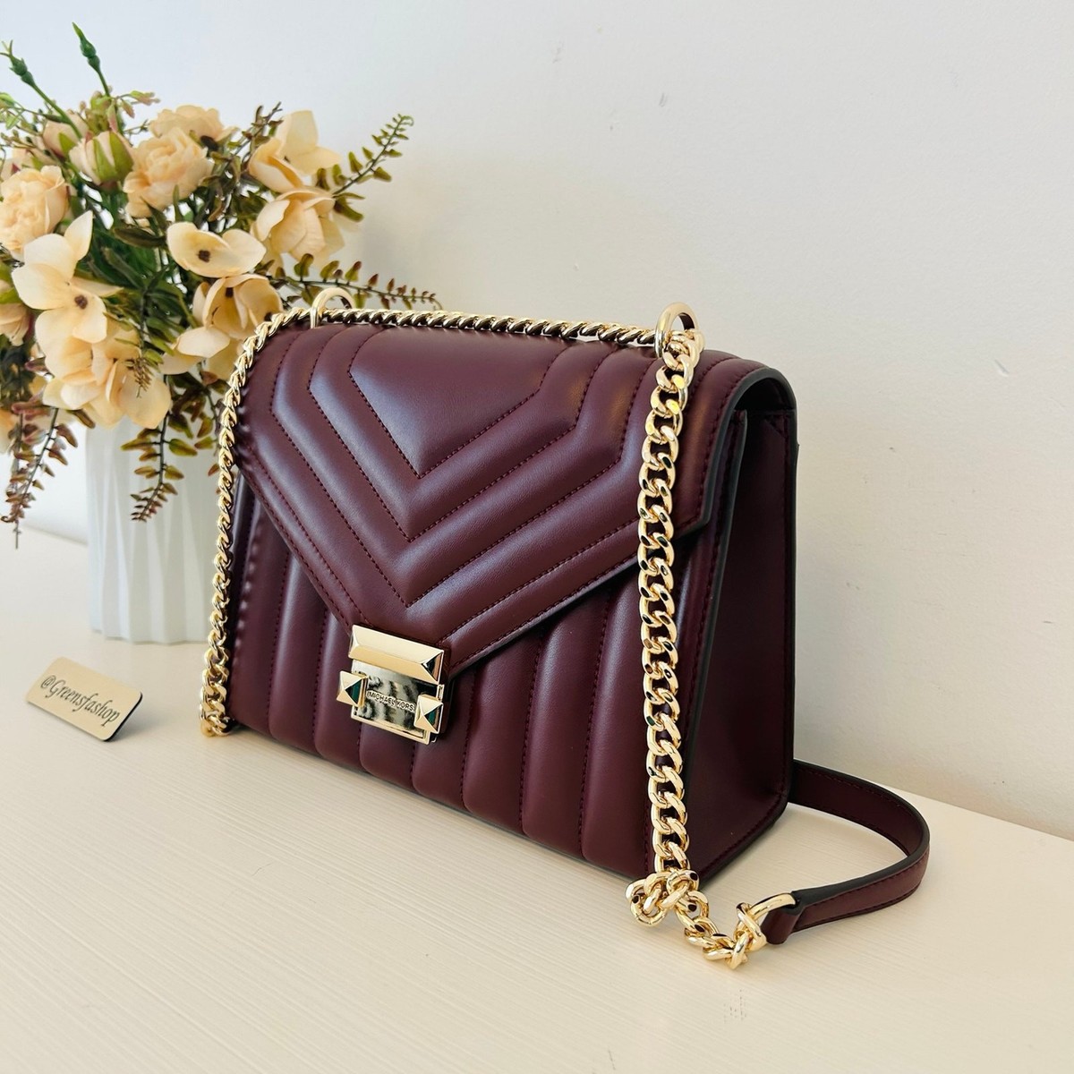 ⭐️mia Michael Kors Whitney Medium Quilted Shoulder Bag Oxblood | eBay