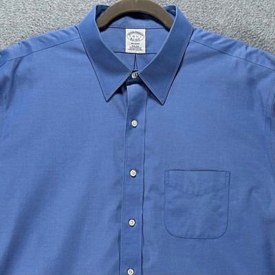 Brooks Brothers Dress Shirt Regent Mens 18 35 Blue Supima Cotton Business