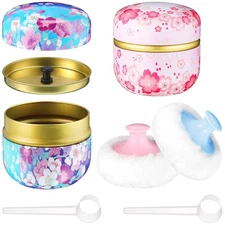 Chengu 2 Sets Body Powder Puff and Container, 2 Soft Puffs 2 Spoon and 2 Dusting