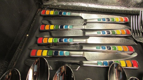 Fiesta Masquerade Celebration 40 piece Flatware Set Fiestaware Rainbow Stainless - Picture 3 of 9