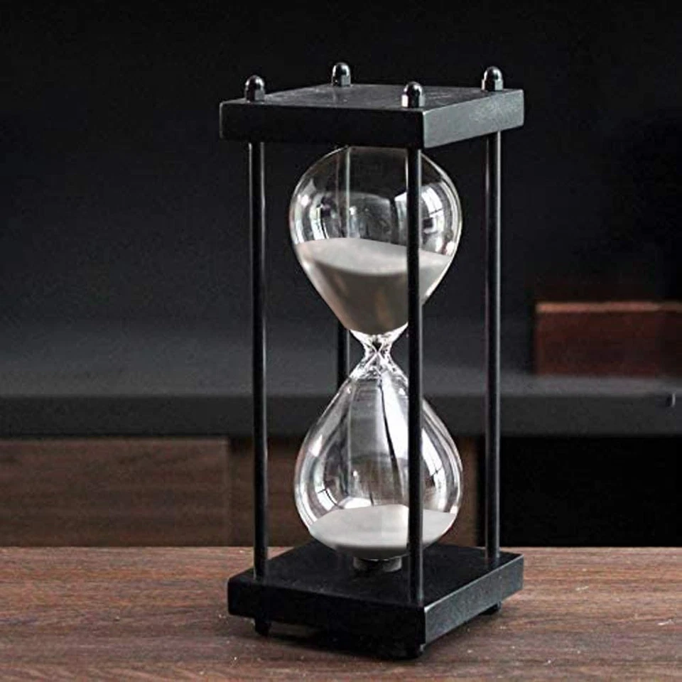Temporizador de ampulheta grande 60 minutos, moldura preta decorativa sandglass com branco... - Imagem 2 de 4