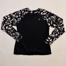 Hurley Rash Guard Swim Shirt Womens Small Black Floral Long Sleeve UPF 50