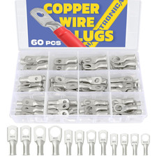 60PCS Tinned Battery Terminals Cable Lugs Kit,Awg 8 6 4 Heavy Duty Copper Wire L