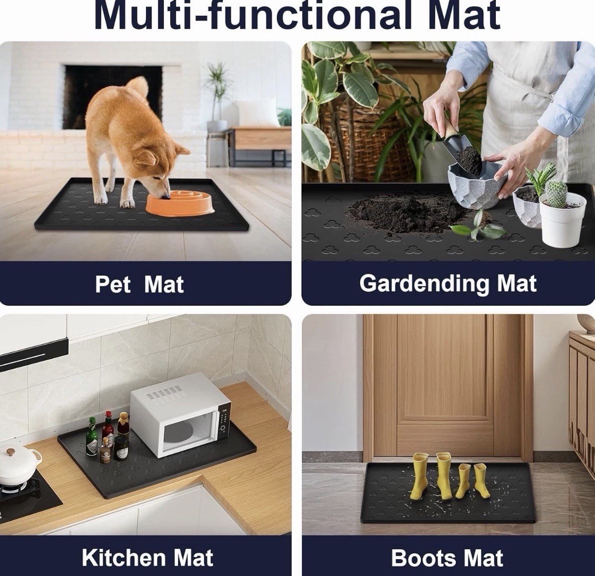 Under Sink Mat 34" x 22" Waterproof Kitchen Cabinet Mat, Black Silicone Heavy