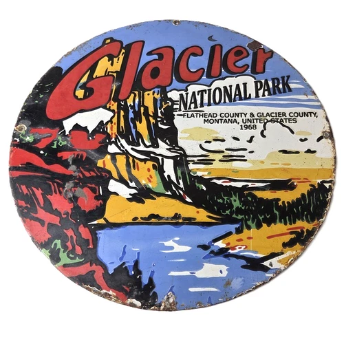 Vintage Glacier National Park Porcelain Sign - Goat Great Northern Sign