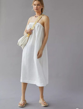 Urban Outfitters UO White 100% Linen Juliana Midi Dress Women’s Small Beach