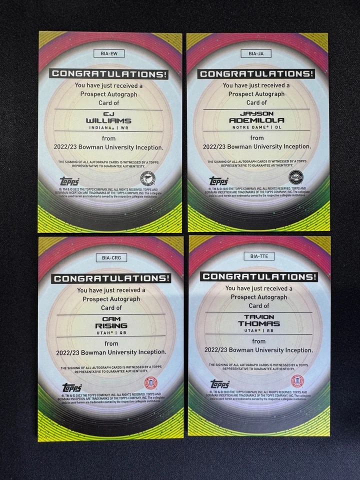 Topps Inception Auto EJ Williams Ademilola Cam Rising Tavion Thomas /50 - Image 2 of 2