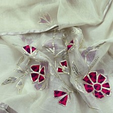 Vintage White Dupatta Long Stole Hand Embroidered Gota Patti Pure Cotton Scarves