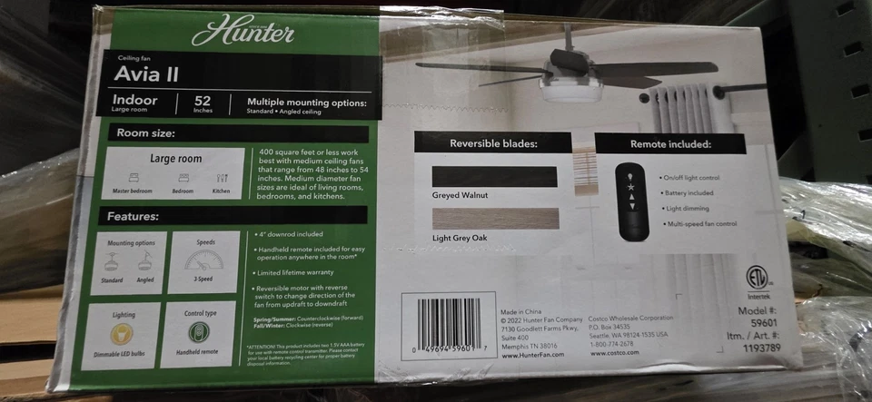 Hunter 59601 Avia II 52 inch LED Ceiling Fan with Light Remote Control - Image 3 of 4