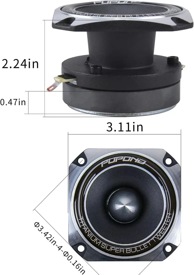 Tweeters Coche 4" 300W Max 4 Ohm Ferrita Bala Tweeters (Paquete de 2) Alta Potencia Foto 3 de 4
