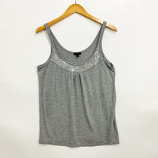 Talbots Women's Tank Top Medium Gray Sequined Sleeveless Stretch Pleaded Blouse