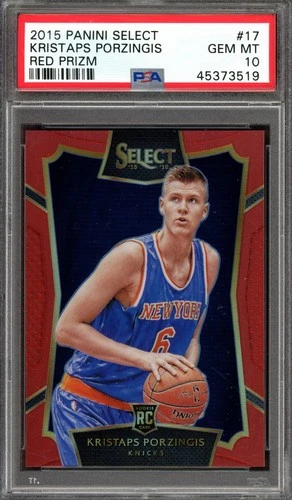 KRISTAPS PORZINGIS ~ 2015-16 Panini Select Red RC #17 (#124/149) PSA 10 GEM MINT