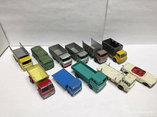 Vintage Lot of 11 Matchbox Lesney Reg Wheel Trucks 1 Duplicate 1 Car Played with