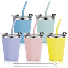 Stainless Steel Cups with Lids and Straws Leakproof, 5 Pack 12oz Spill Proof ...