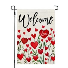Valentines Day Garden Flag Love Heart 12x18 Inch Double Sided Red Floral Welcome