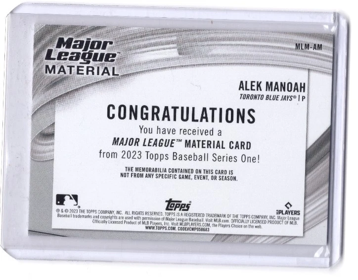 2023 Topps Series 1 Major League Material Alek Manoah #MLM-AM - Image 2 of 2