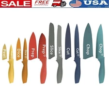 12 Piece Stainless Steel Knife Set Ergonomic Handles Safety Covers Kitchen Tools