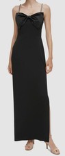 Eliza J Women's Black Bow-Bodice Embellished-Strap Side-Slit Dress Size 12