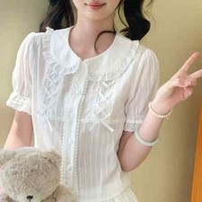 Femme Lolita T-shirt Bouton De Fille Nœud Chemisier Ébouriffé Manches Ballons