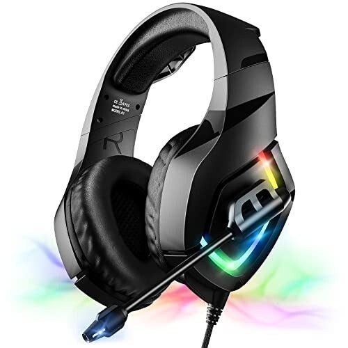Gaming Headset with RGB Lights & Adjustable Microphone-image