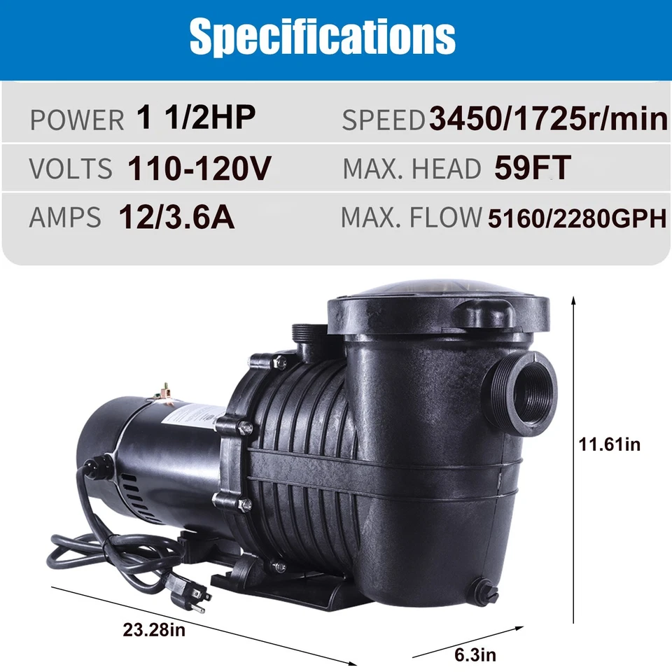 1.5HP 2 Speed 115V 1.5" NPT IN/Above GROUND Swimming POOL PUMP MOTOR For Hayward - Image 2 of 4