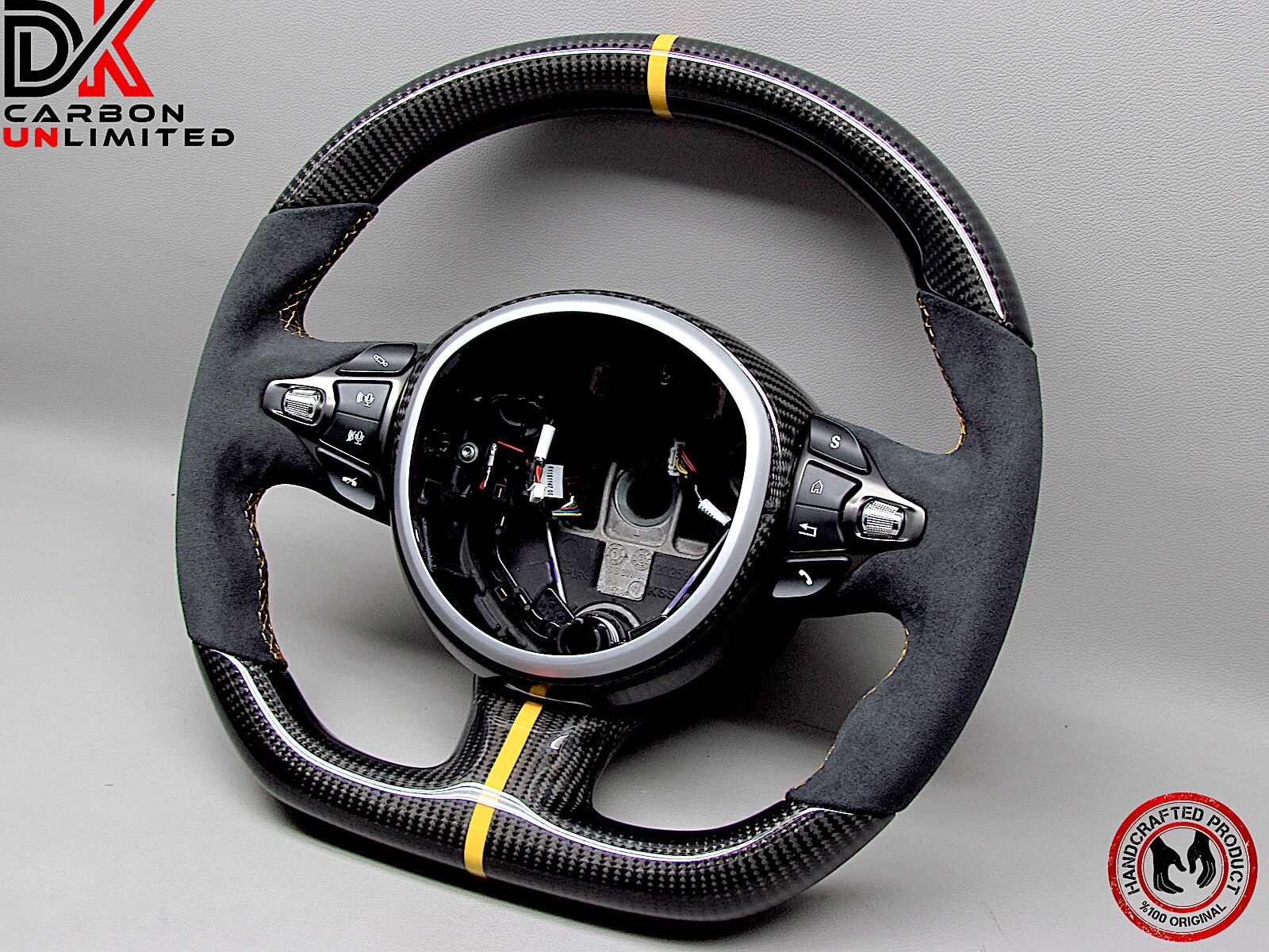 Aston Martin DBS Vantage DB11 Alcantara 8mm Yellow Ring Carbon Steering Wheel v4