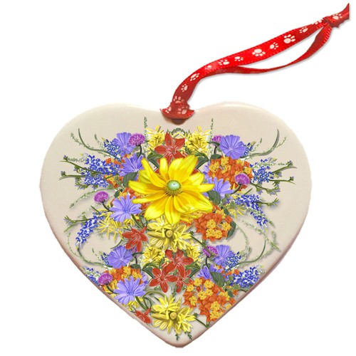 Bulldog Americano Porcelana Floral En Forma de Corazón Adorno Doble Cara - Imagen 2 de 2