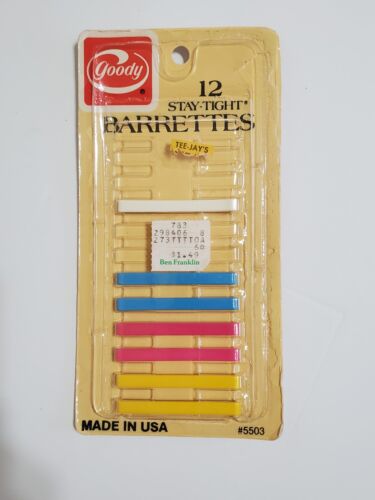 Goody Vintage 2” inch Stay-Tight Clasp 8 Barrettes USA 1982 Multi-Color Open Pkg - Picture 1 of 3