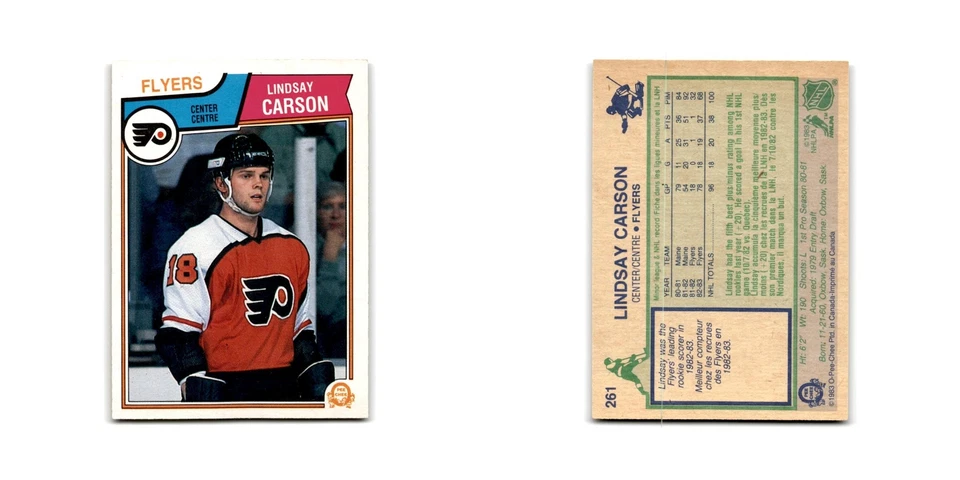 1983 O-Pee-Chee Lindsay Carson RC Philadelphia Flyers #261 - Image 3 of 3