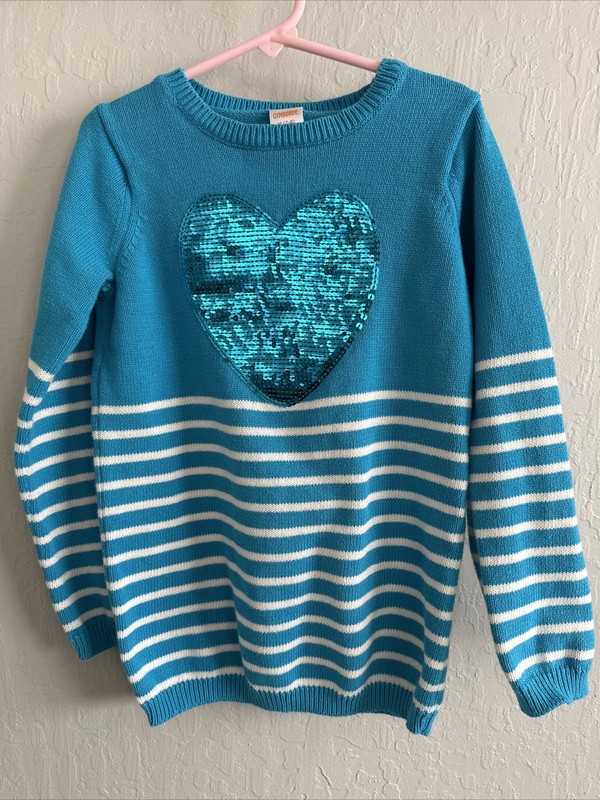 Gymboree Fancy Dalmatians Sequin Heart Stripe Sweater size Medium 7-8