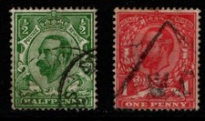 Great Britain GB 1912 King George V ½d and 1d SG339, 342 Used