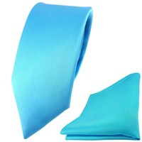 Schmale Tigertie Satin Seidenkrawatte + Seideneinstecktuch TüRkis Einfarbig Uni