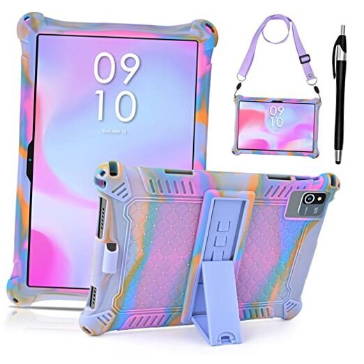 Okaysea 10.1 inch Silicone Tablet Case with Stylus Pen & Rose Red & Purple