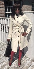 Belted Designer Via Full Length White Cream Color Wool Blend Coat Jacket S 2