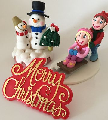 WEIHNACHTEN Tortenaufleger Set SCHNEEMANN & Kinder Schlitten TOPPER Tonteig FESTLICH 
