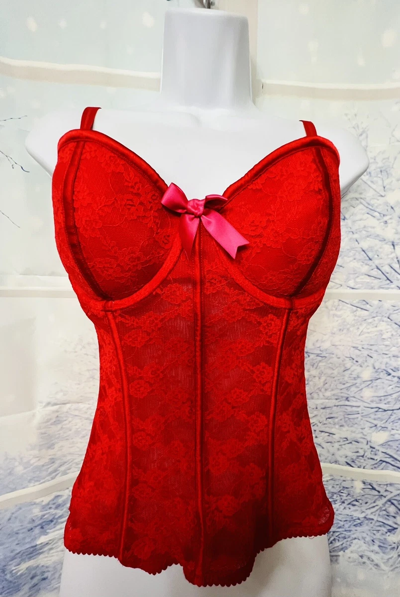 Victoria's Secret Sexy Little Things Red Corset w/ Pink Bow 36C Bustier  Lingerie