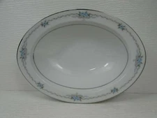 Corsage by Style House 11" Oval Vegetable Bowl Blue Roses Gray Vine b142