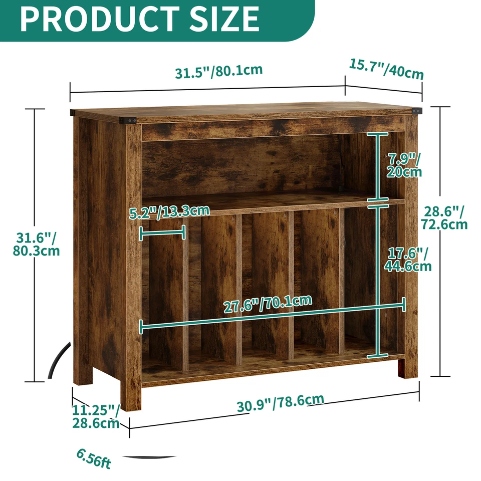 Vinyl Record Player Stand Album Turntable Cabinet with RGB LED and Power Port - Image 4 of 4