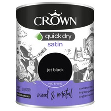 Crown Quick Dry Satin Paint Anthracite Jet Black Wood & Metal Paints 750ml