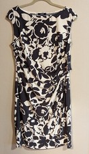 Chaps, Mid Length Dress, Size Large, Floral, Gray, White