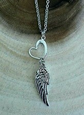 Angel Wing Heart Forever Love Silver Charm Pendant Stainless Steel Necklace