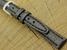 NOS Vintage Unused Hadley Roma Black Leather Watch Band Silver Tone Buckle 12mm