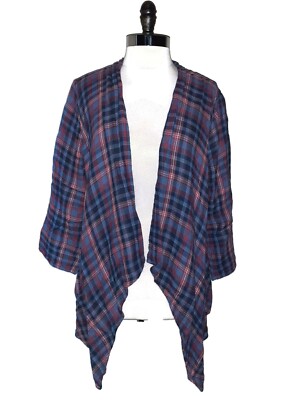 CATHERINES Plus Size 1X 18W 20W Jacket Cardigan Top Blue Red Plaid Flannel