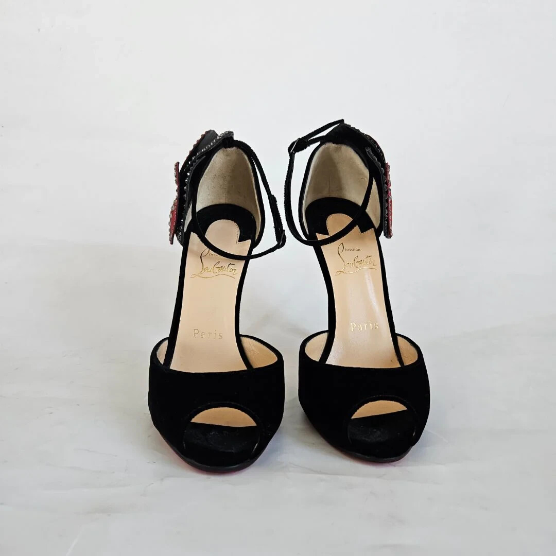 Christian Louboutin black velvet Pensamoi sandals