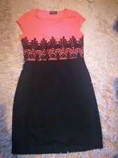 Pink lace Overlay Black bottom Bodycon fitted dress size s/M indulgence london