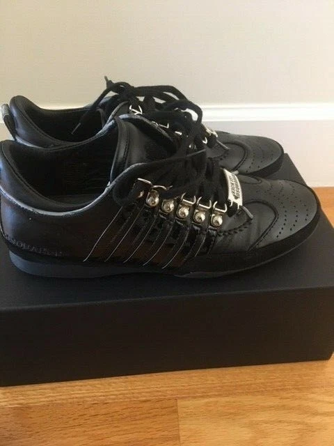 NEW DSquared2 Black Leather Vitello Sport Mens Sneaker US 9 |