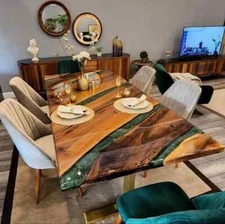 Epoxy Resin Wooden Kitchen Dining Table Customizable Designs Unique Furniture