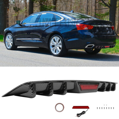 For Chevrolet Impala LT LS LTZ Carbon Rear Bumper Diffuser Lip LED Brake light