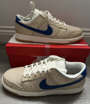 Nike Dunk Low PRM Herren Sesam/Blue Jay/Sail/Sanddrift Turnschuhe Größe UK 12 Brandneu in Box